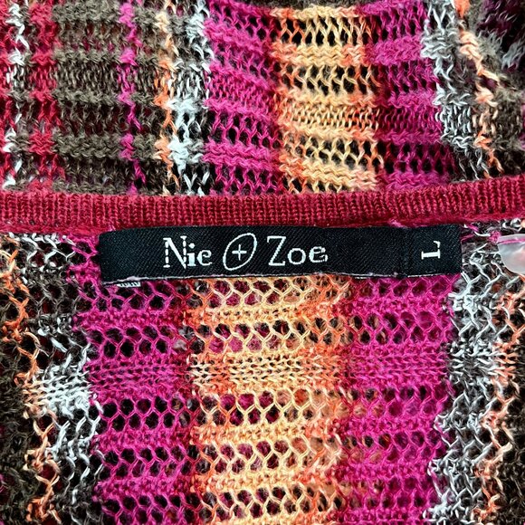 NIC+ZOE Cardigan Sweater Womens L Multicolor Stripe Tie Front 3/4 Sleeve Linen - Picture 8 of 9